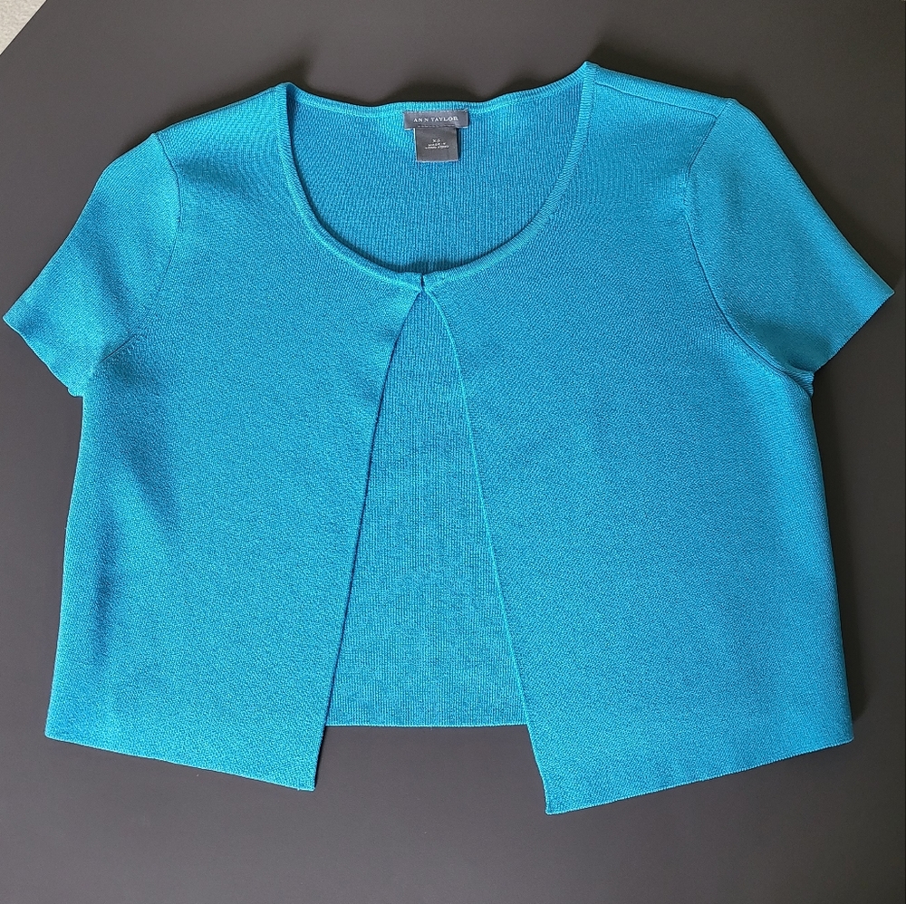 NWOT Ann Taylor Open-Front Crop Bolero Blue XS